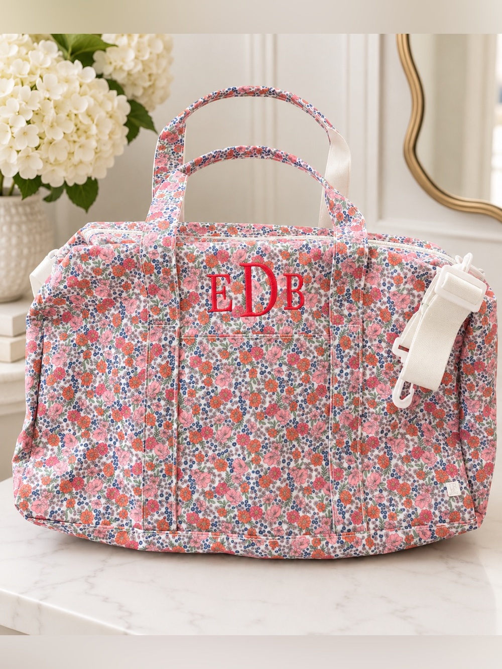 TRVL Design Floral Weekender Duffel Bag Monogrammed EBD Pink Floral Travel Tote